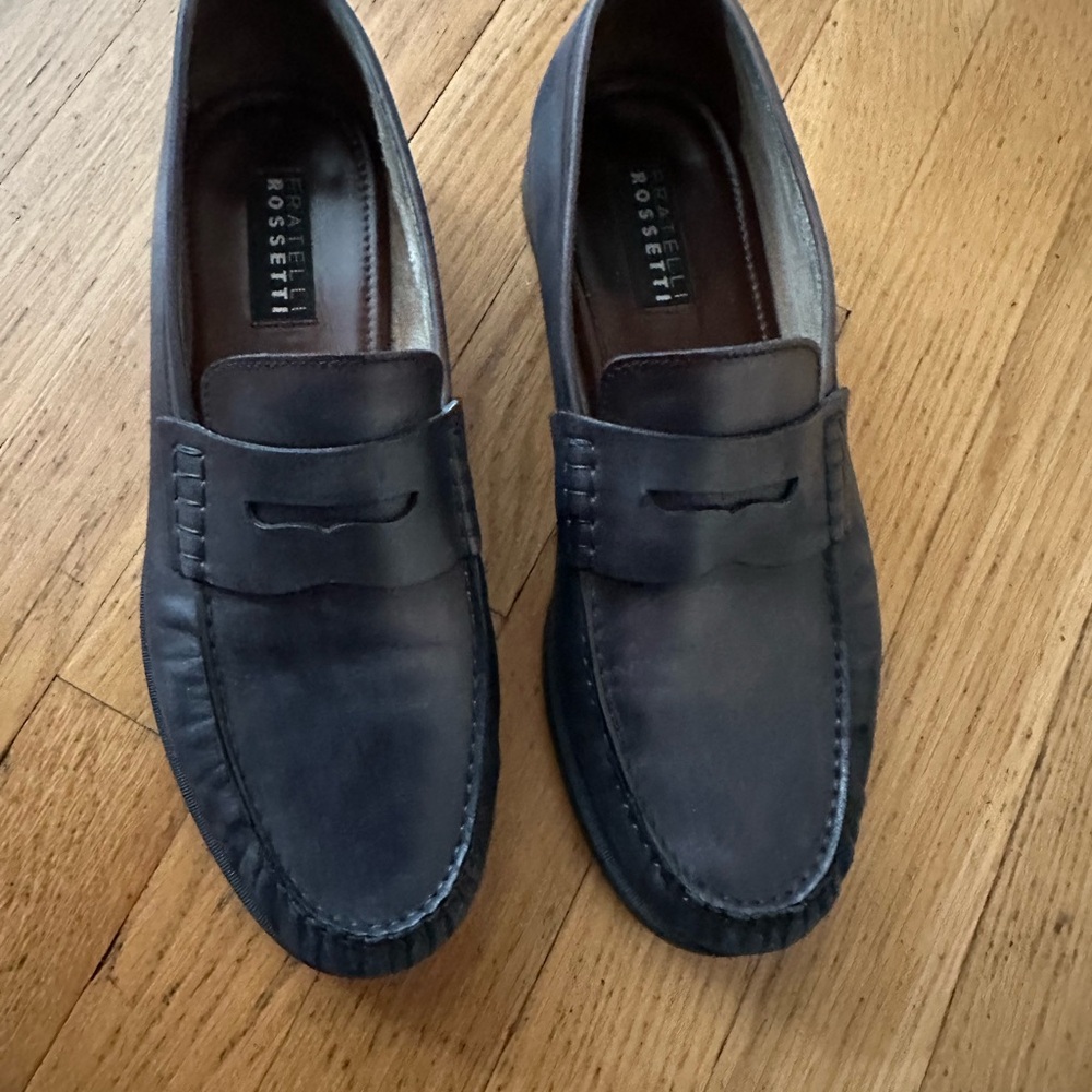 Fratelli Rossetti Navy Blue Leather Loafers Slip-On Style